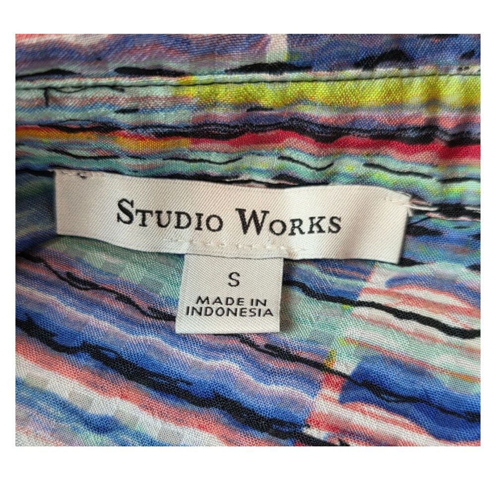 Studio Works Shirt Blouse Top Boho Patchwork Stripe Festival Hippie Casual Sz S - Picture 5 of 6